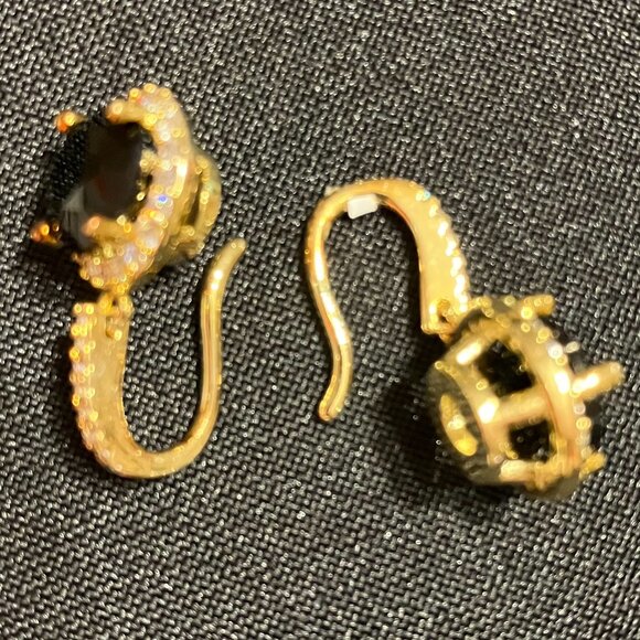 Stella Rose Fine Gold Plated Earrings with Black Round Stone and Crystal Accents - Picture 7 of 8